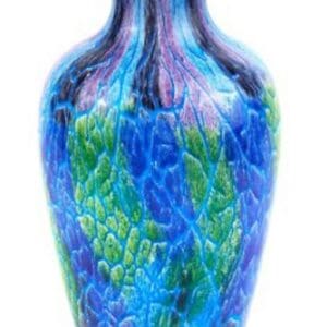 10" Blue and Green Glass Abstract Round Table Vase