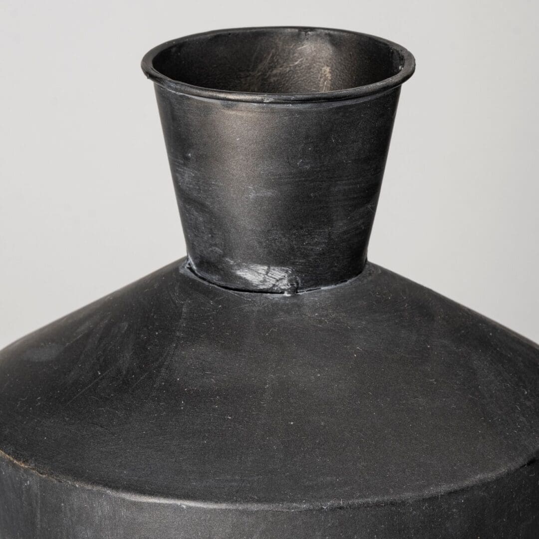 Set of Two Black and Brown Metal Cylindrical Urns - Image 5
