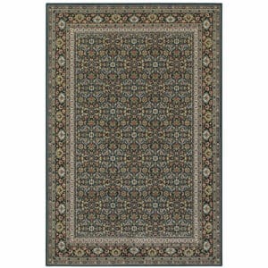 5' X 8' Navy Blue Green Red Ivory And Yellow Oriental Power Loom Stain Resistant Area Rug