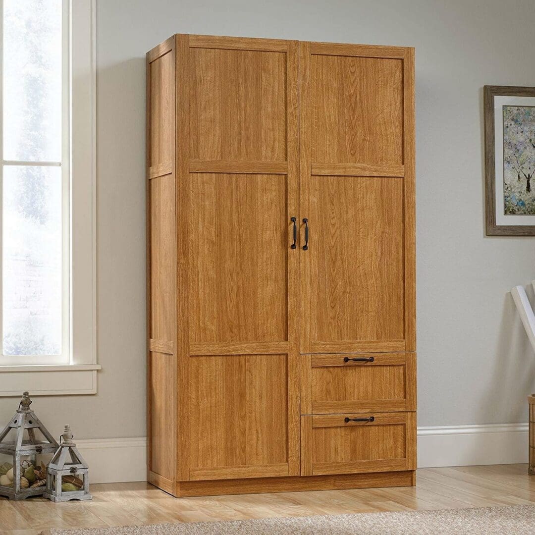 Bedroom Wardrobe Cabinet Storage Closet Organizer - Medium Oak Finish - Image 2