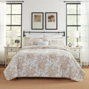 The Madora Bohemian Floral Cotton Quilt Set – King, Neutral Tan & Beige
